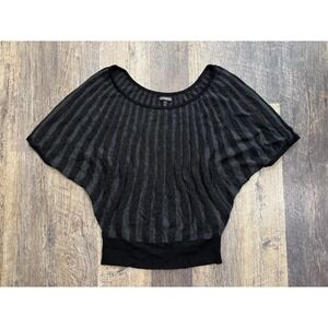 Express Womens Dolman Sleeve Striped Knit Top Charcoal Black Scoop Neck Medium